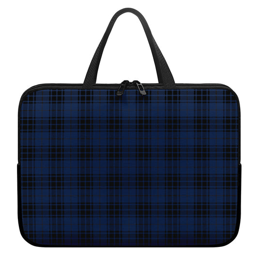 Blue And Black Tartan Pattern Print Laptop Sleeve With Handle