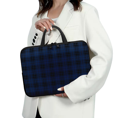 Blue And Black Tartan Pattern Print Laptop Sleeve With Handle
