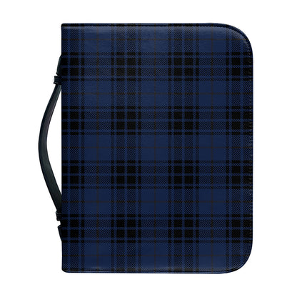 Blue And Black Tartan Pattern Print Leather Bible Cover