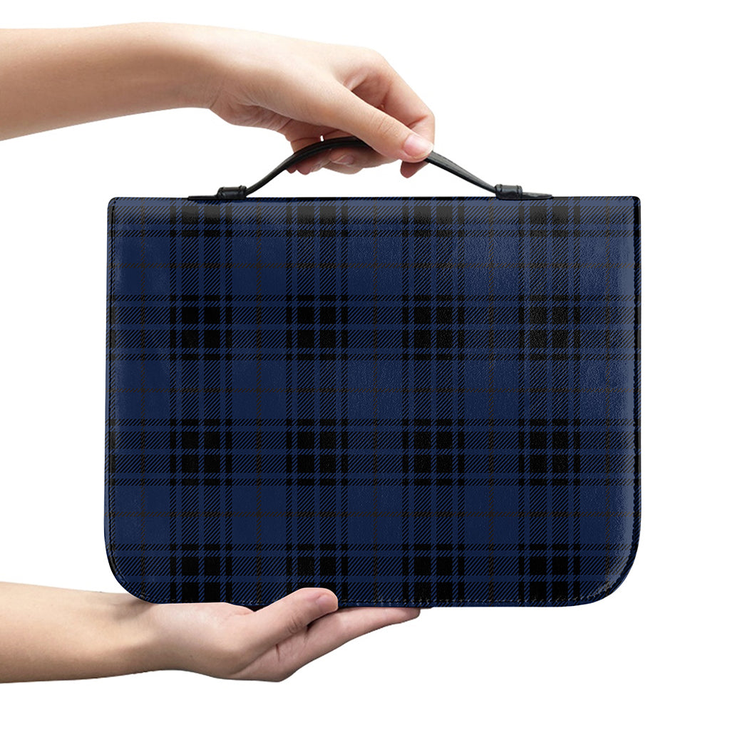 Blue And Black Tartan Pattern Print Leather Bible Cover