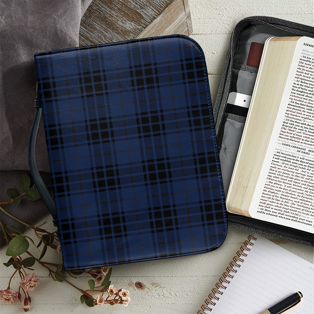 Blue And Black Tartan Pattern Print Leather Bible Cover