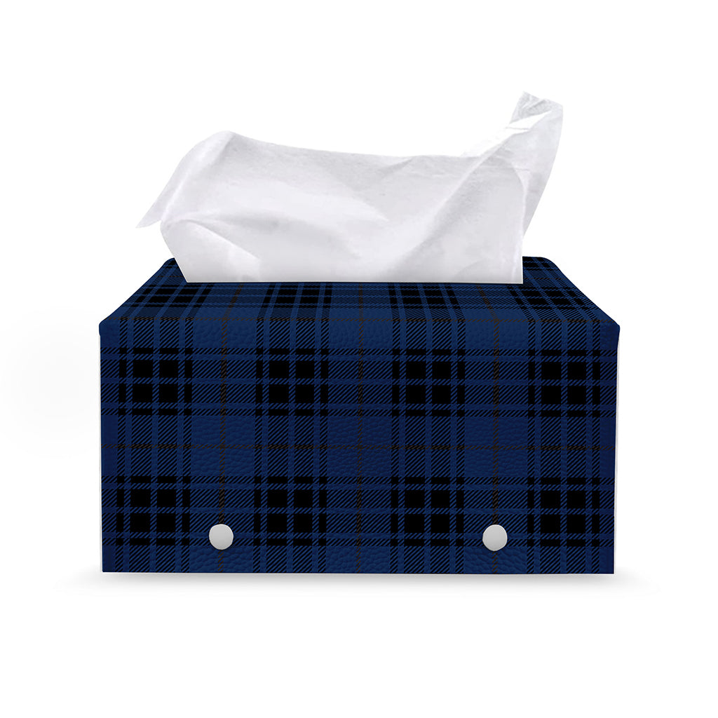 Blue And Black Tartan Pattern Print Leather Tissue Box Cover