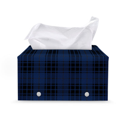 Blue And Black Tartan Pattern Print Leather Tissue Box Cover