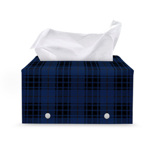 Blue And Black Tartan Pattern Print Leather Tissue Box Cover