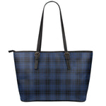 Blue And Black Tartan Pattern Print Leather Tote Bag
