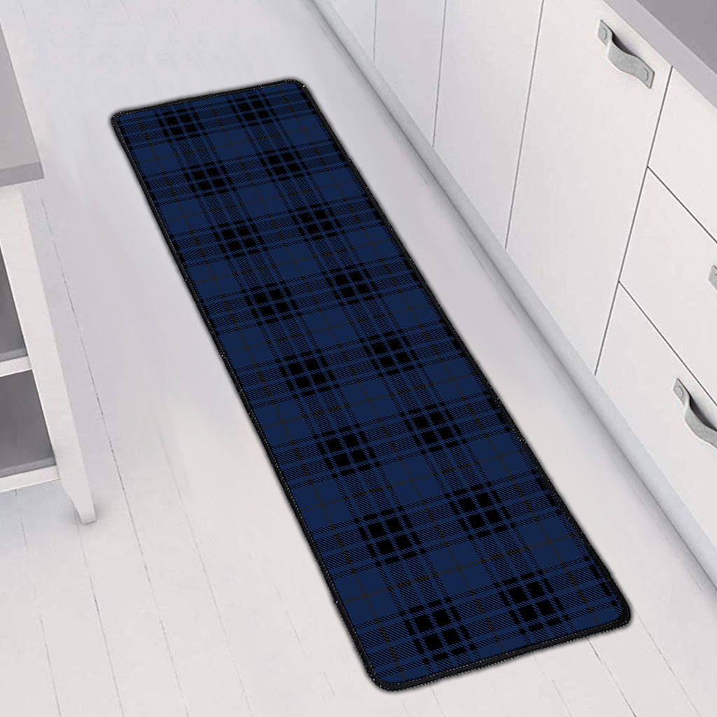 Blue And Black Tartan Pattern Print Long Kitchen Mat