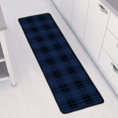 Blue And Black Tartan Pattern Print Long Kitchen Mat