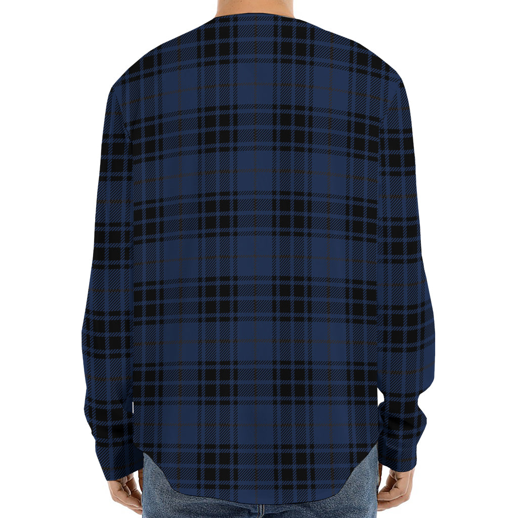 Blue And Black Tartan Pattern Print Long Sleeve Baseball Jersey