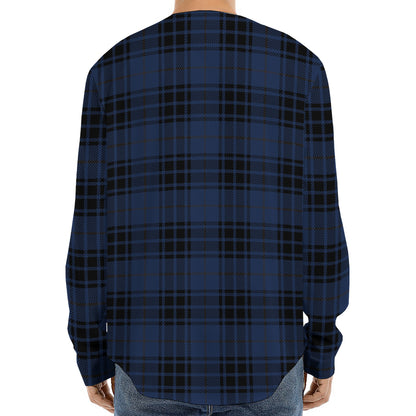 Blue And Black Tartan Pattern Print Long Sleeve Baseball Jersey