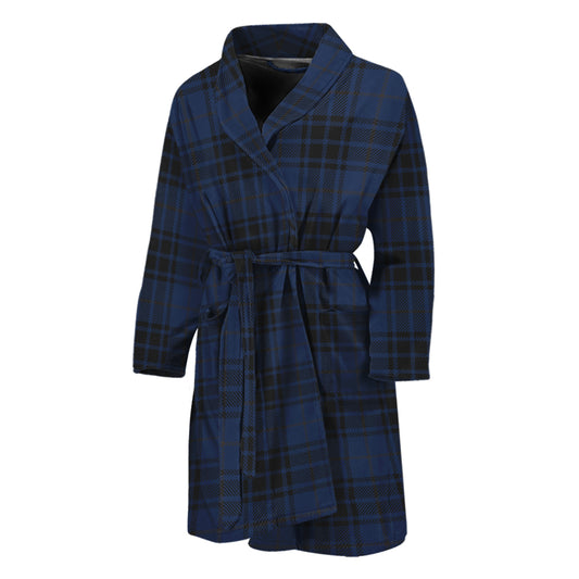 Blue And Black Tartan Pattern Print Men's Bathrobe
