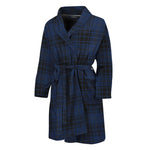 Blue And Black Tartan Pattern Print Men's Bathrobe