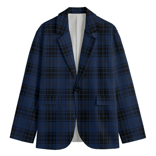 Blue And Black Tartan Pattern Print Men's Blazer