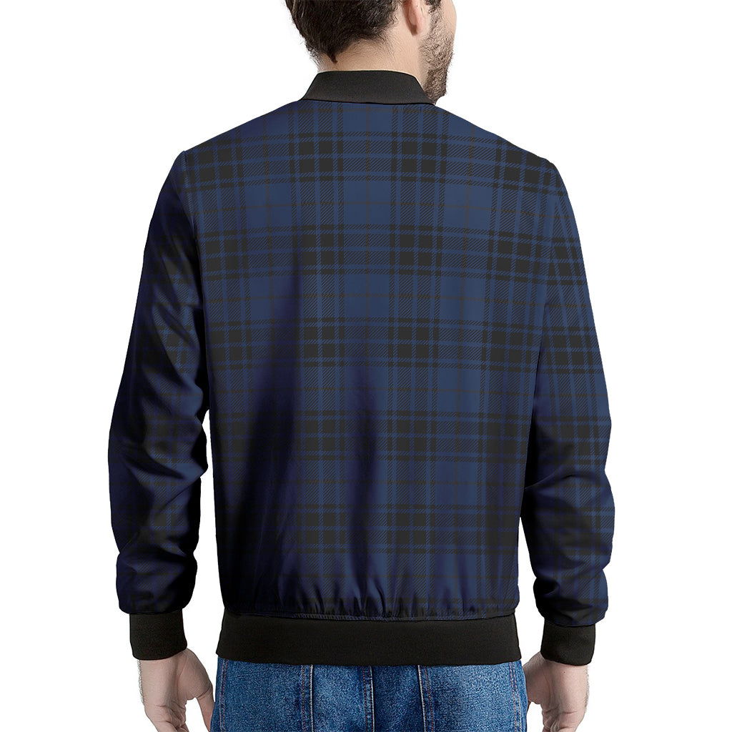 Blue And Black Tartan Pattern Print Men's Bomber Jacket