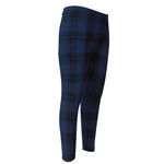 Blue And Black Tartan Pattern Print Men's Compression Pants