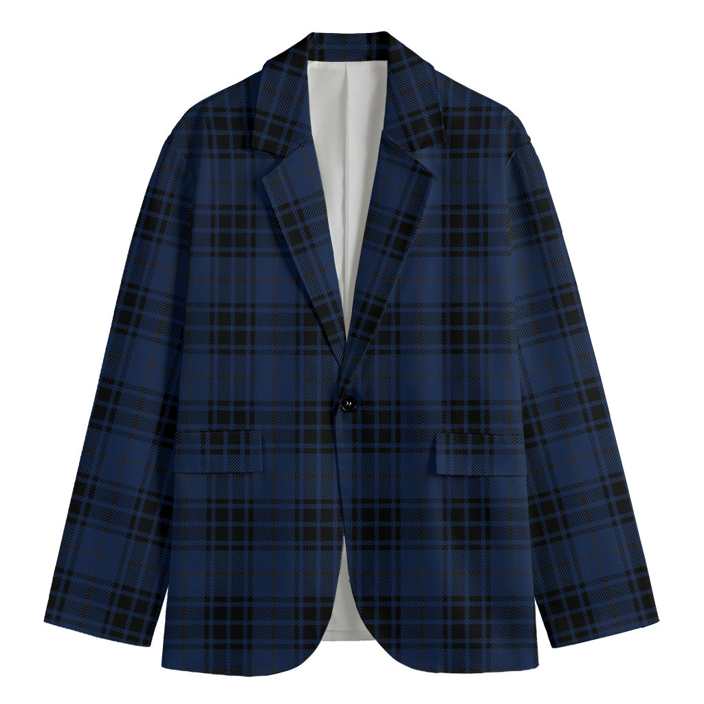 Blue And Black Tartan Pattern Print Men's Cotton Blazer