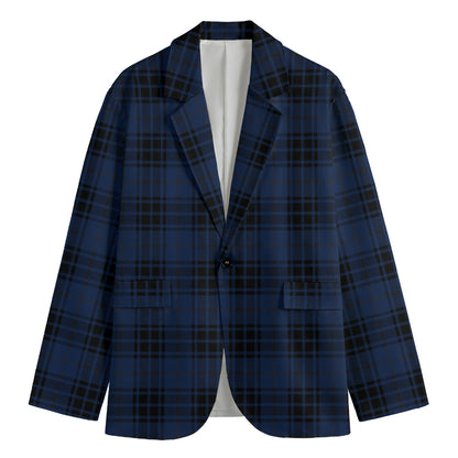 Blue And Black Tartan Pattern Print Men's Cotton Blazer