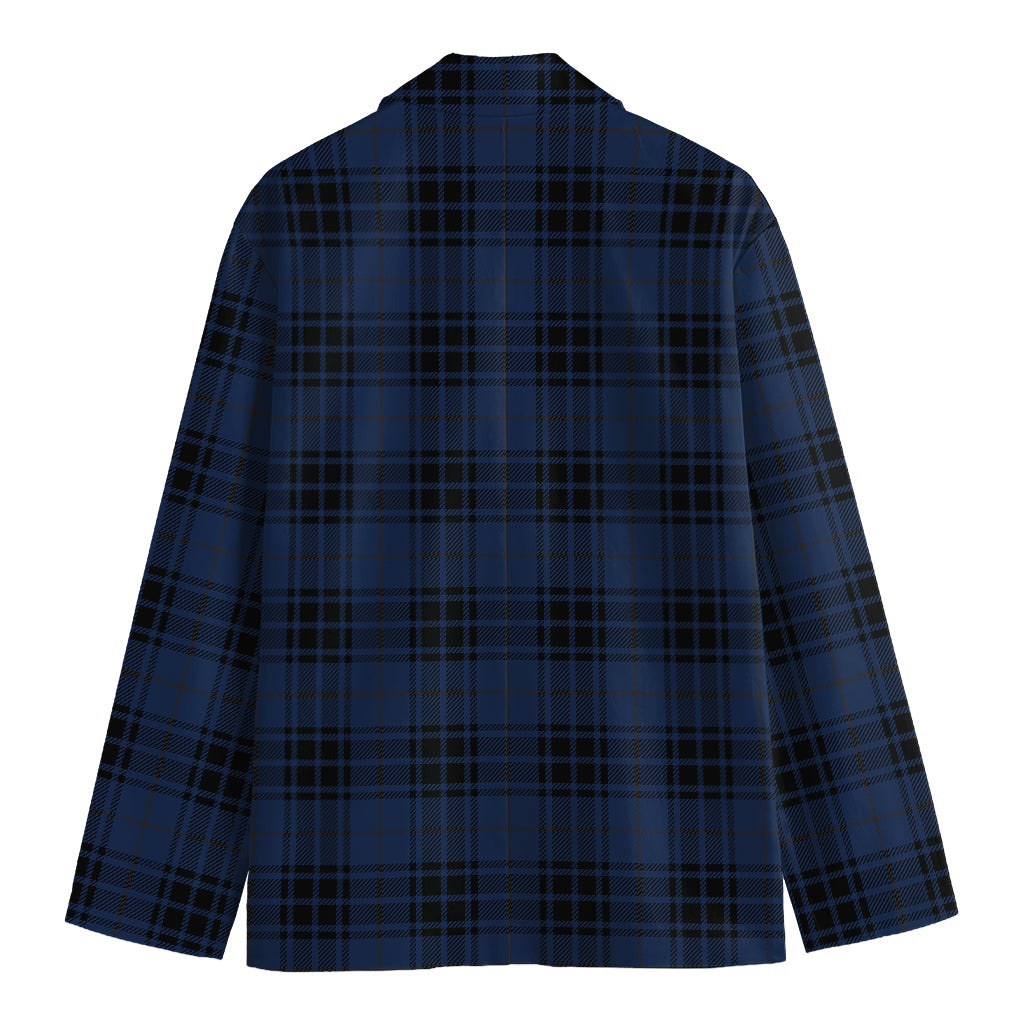 Blue And Black Tartan Pattern Print Men's Cotton Blazer