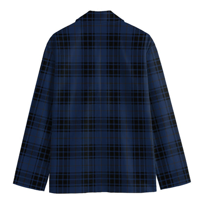 Blue And Black Tartan Pattern Print Men's Cotton Blazer