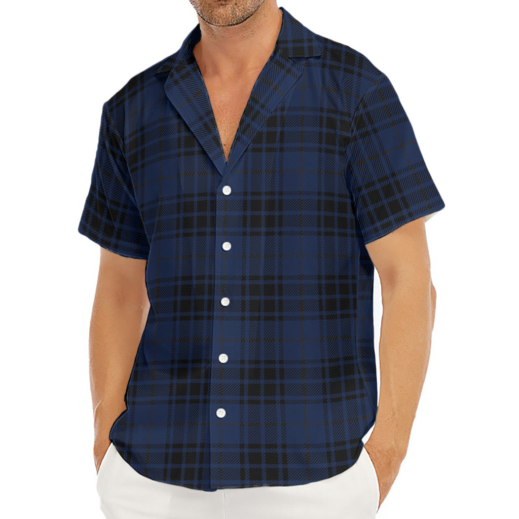 Blue And Black Tartan Pattern Print Men's Deep V-Neck Shirt