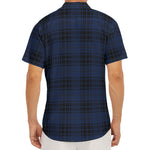 Blue And Black Tartan Pattern Print Men's Deep V-Neck Shirt