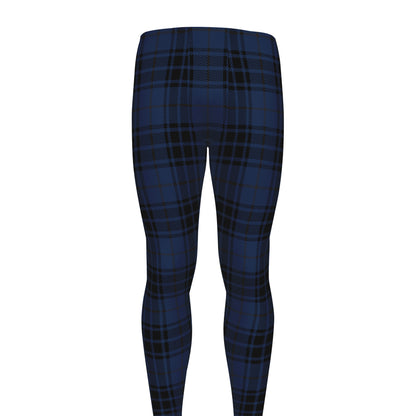 Blue And Black Tartan Pattern Print Men's leggings