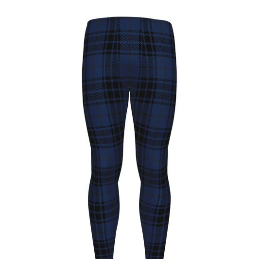 Blue And Black Tartan Pattern Print Men's leggings