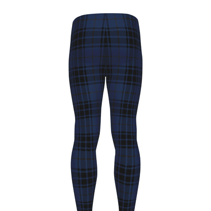 Blue And Black Tartan Pattern Print Men's leggings