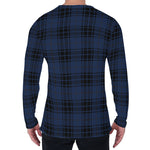 Blue And Black Tartan Pattern Print Men's Long Sleeve T-Shirt