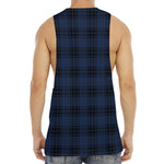 Blue And Black Tartan Pattern Print Men's Muscle Tank Top