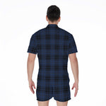 Blue And Black Tartan Pattern Print Men's Rompers