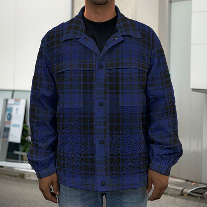 Blue And Black Tartan Pattern Print Men's Shirt Jacket