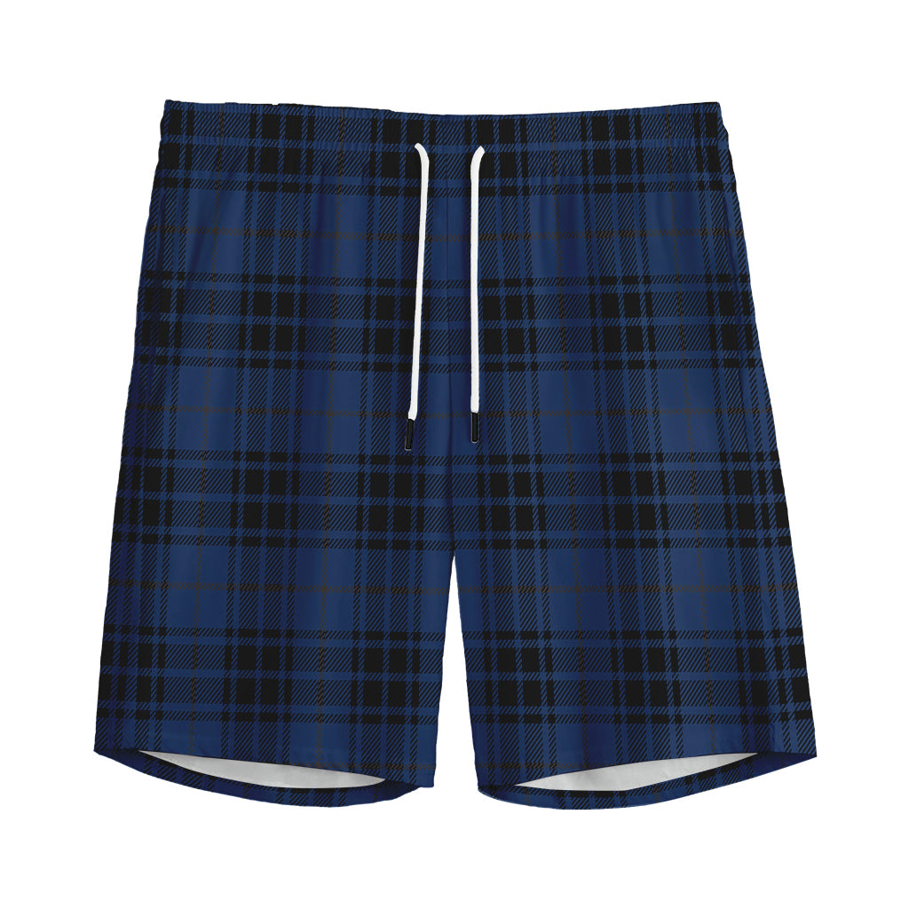 Blue And Black Tartan Pattern Print Men's Sports Shorts