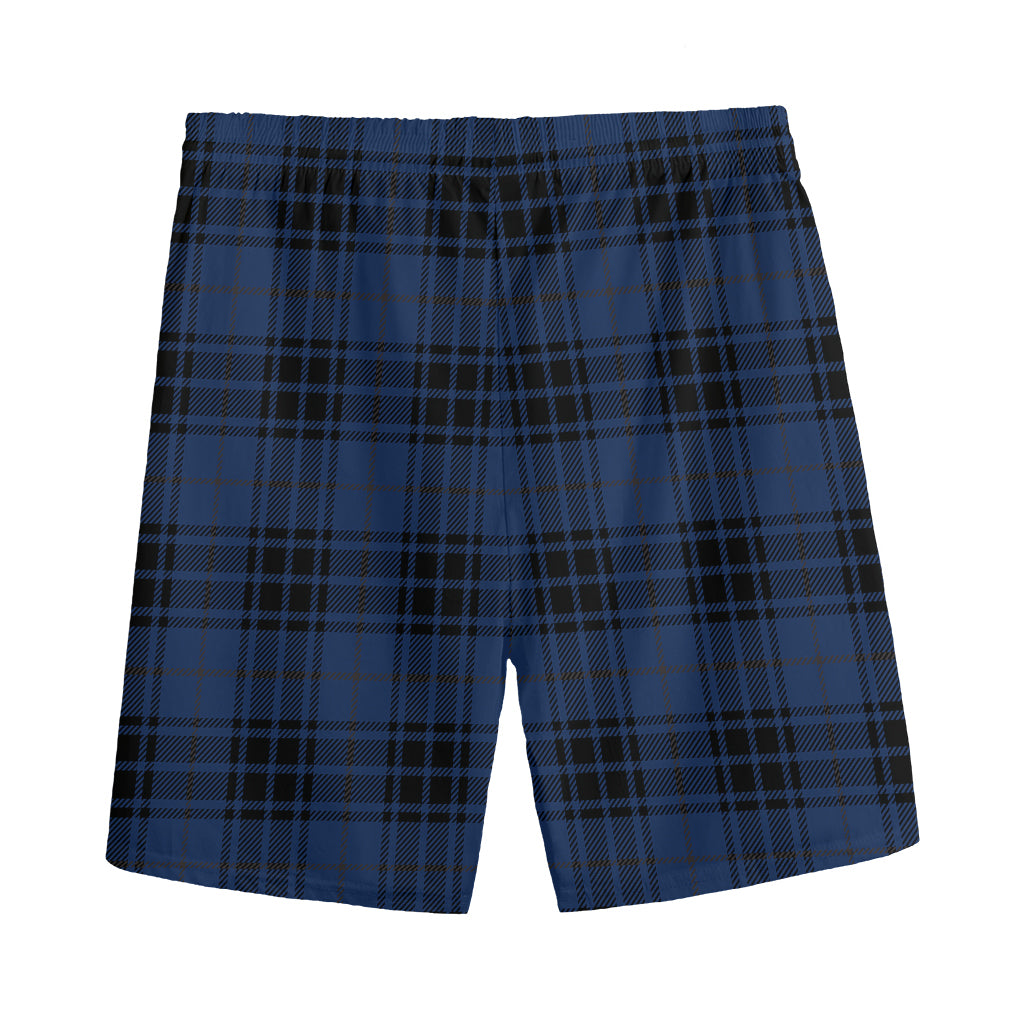 Blue And Black Tartan Pattern Print Men's Sports Shorts