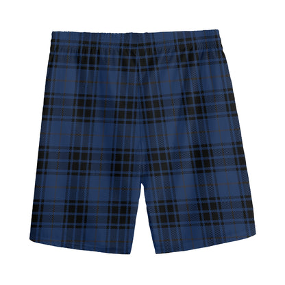 Blue And Black Tartan Pattern Print Men's Sports Shorts
