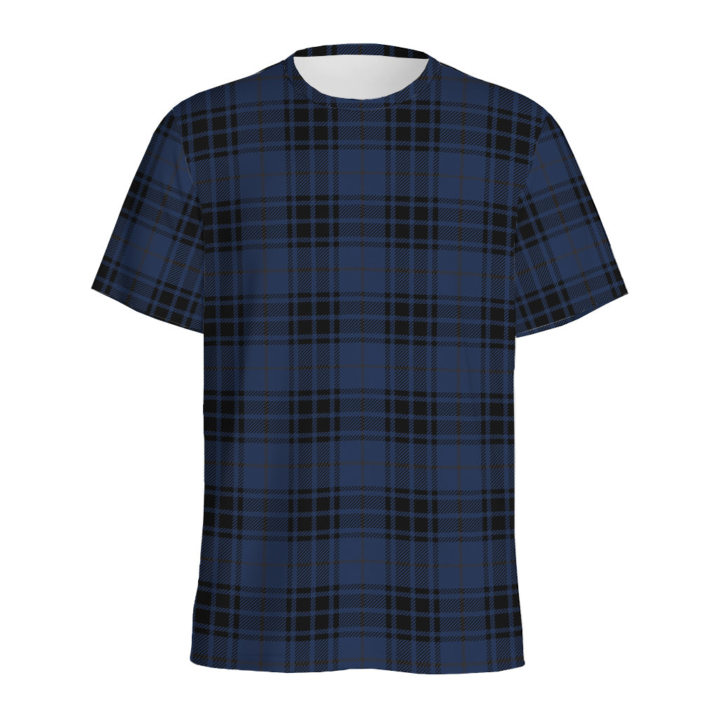 Blue And Black Tartan Pattern Print Men's Sports T-Shirt