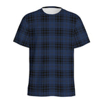 Blue And Black Tartan Pattern Print Men's Sports T-Shirt