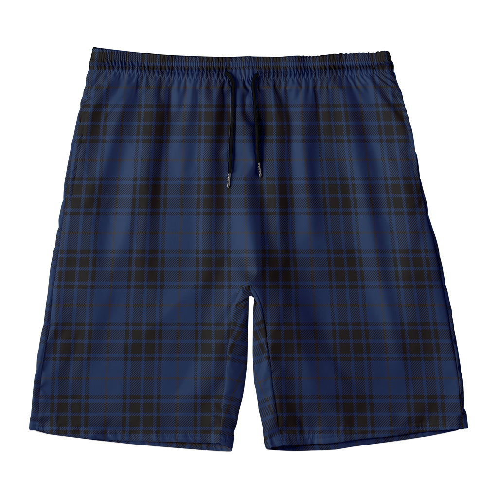 Blue And Black Tartan Pattern Print Men's Swim Trunks