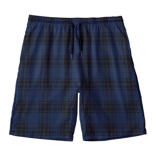 Blue And Black Tartan Pattern Print Men's Swim Trunks