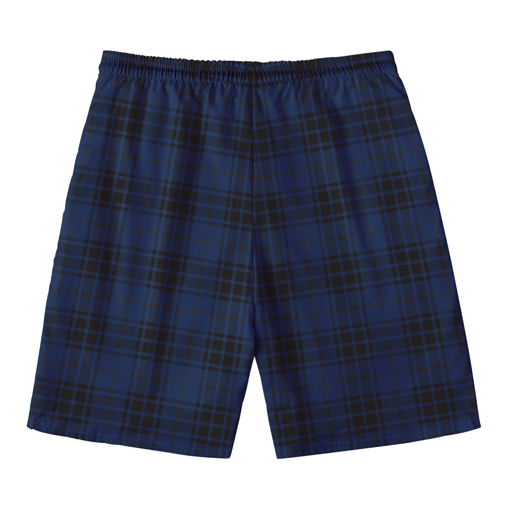 Blue And Black Tartan Pattern Print Men's Swim Trunks