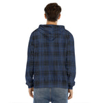 Blue And Black Tartan Pattern Print Men's Velvet Pullover Hoodie