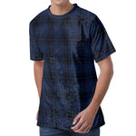 Blue And Black Tartan Pattern Print Men's Velvet T-Shirt