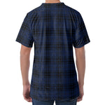 Blue And Black Tartan Pattern Print Men's Velvet T-Shirt