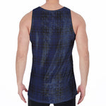 Blue And Black Tartan Pattern Print Men's Velvet Tank Top