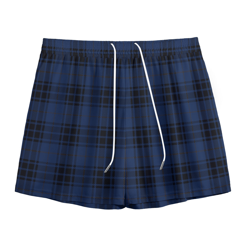 Blue And Black Tartan Pattern Print Mesh Shorts