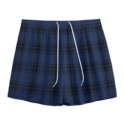 Blue And Black Tartan Pattern Print Mesh Shorts