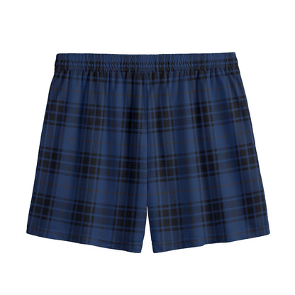 Blue And Black Tartan Pattern Print Mesh Shorts