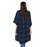 Blue And Black Tartan Pattern Print Open Front Beach Cover Up