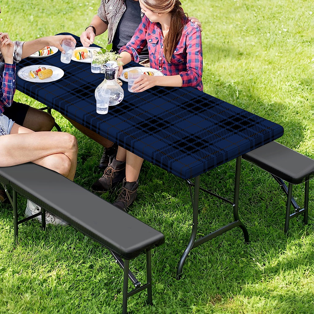 Blue And Black Tartan Pattern Print Picnic Table Cover