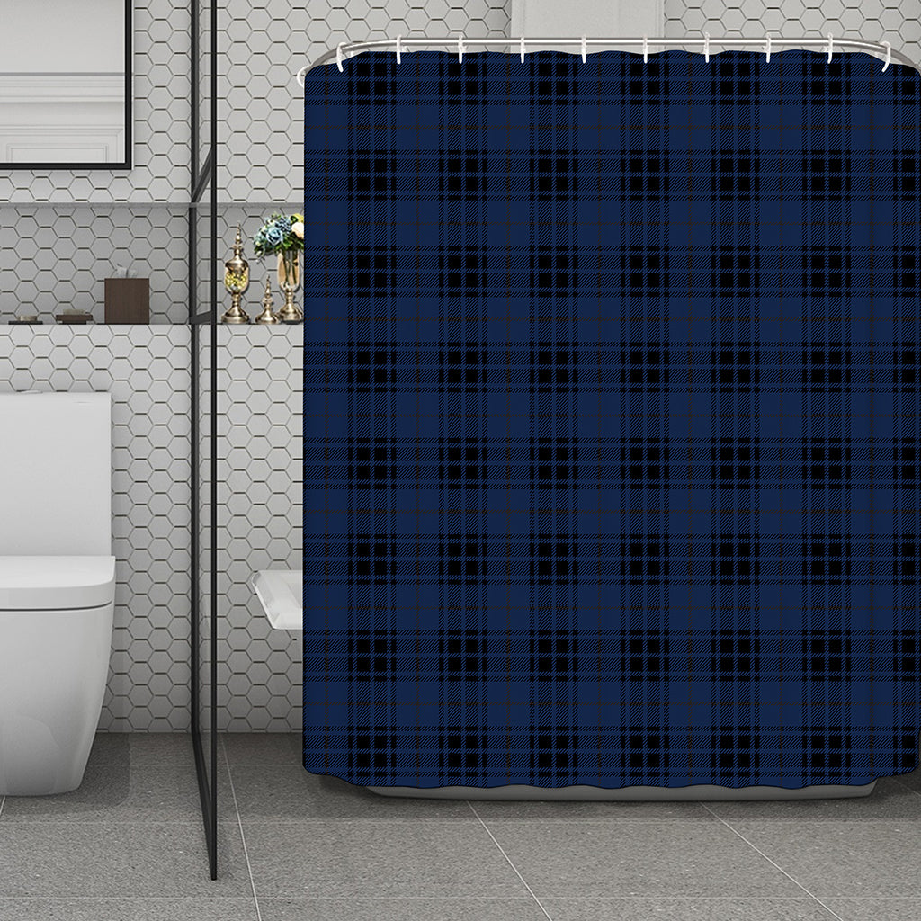 Blue And Black Tartan Pattern Print Polyester Shower Curtain