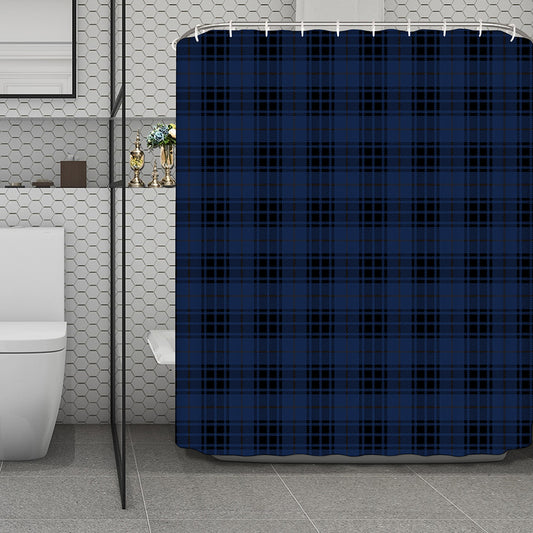 Blue And Black Tartan Pattern Print Polyester Shower Curtain